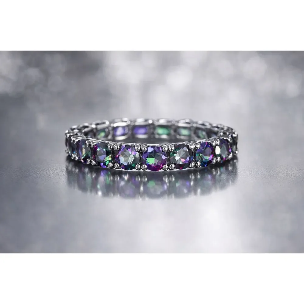 Mystic Topaz Eternity Band in Sterling Silver – Iridescent Gemstone Ring Size 7